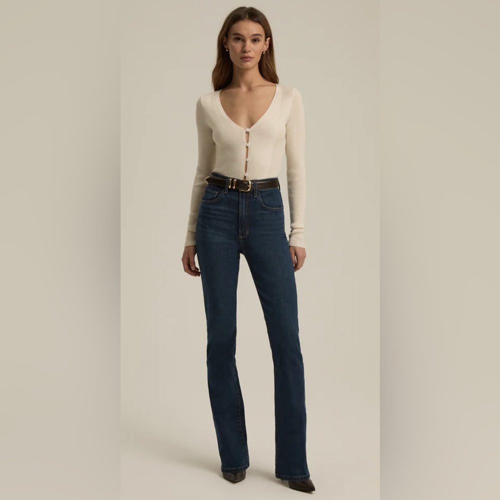 NWT Favorite Daughter THE VALENTINA SUPER HIGH RISE MINI BOOT Blue Jeans 26